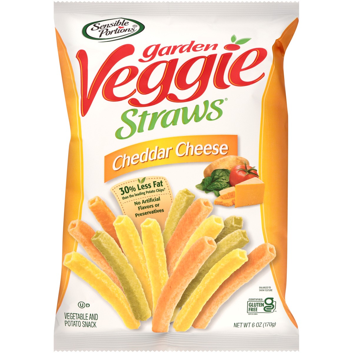 slide 1 of 2, Sensible Portions Garden Veggie Straws Cheddar Cheese Vegetable & Potato Snack 6 oz. Bag, 6 oz