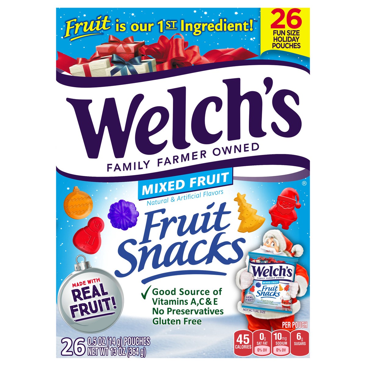 slide 6 of 7, Welch's Mixed Fruit Fruit Snacks 26ct Christmas Box, 26 ct