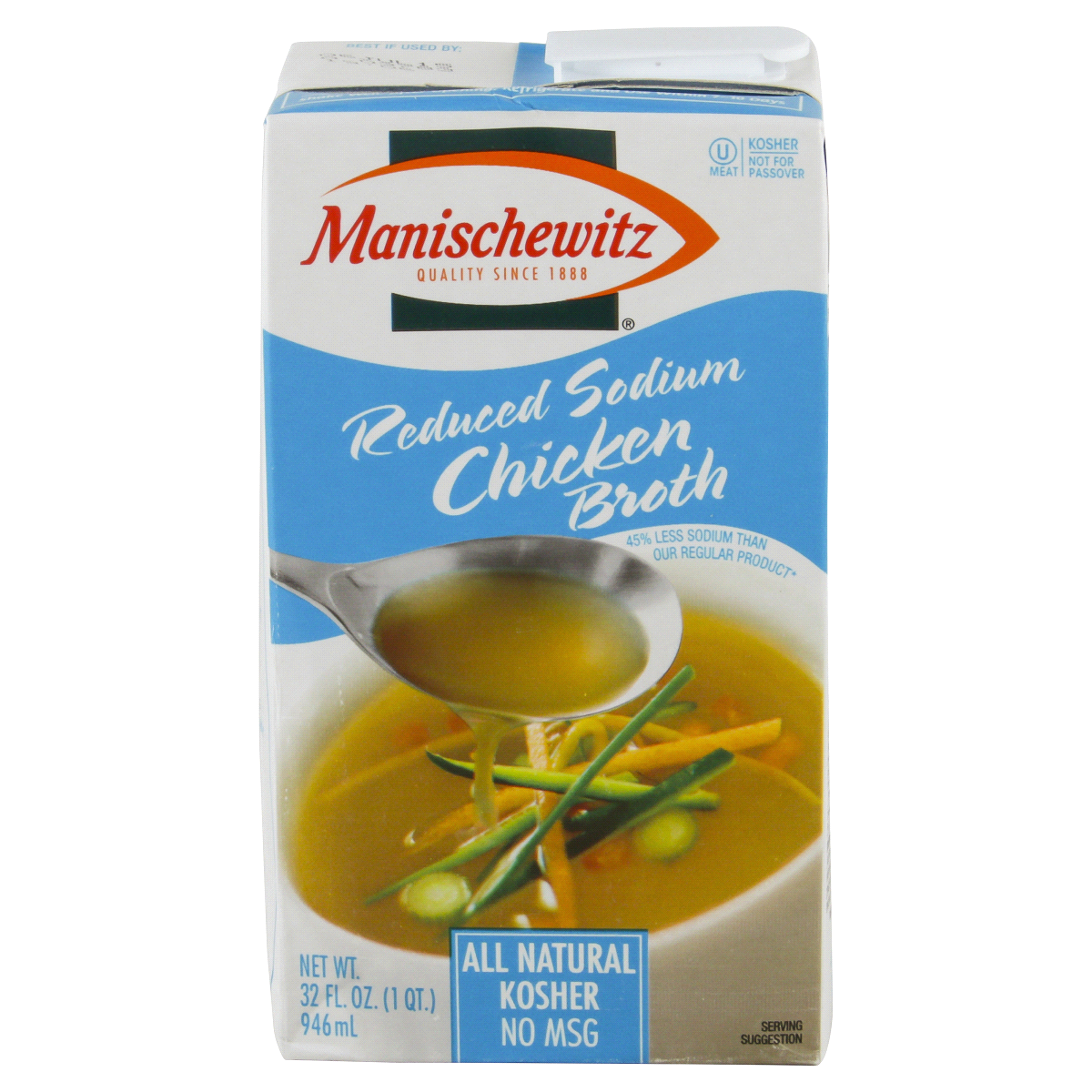 slide 1 of 1, Manischewitz Reduced Sodium Chicken Broth, 32 oz