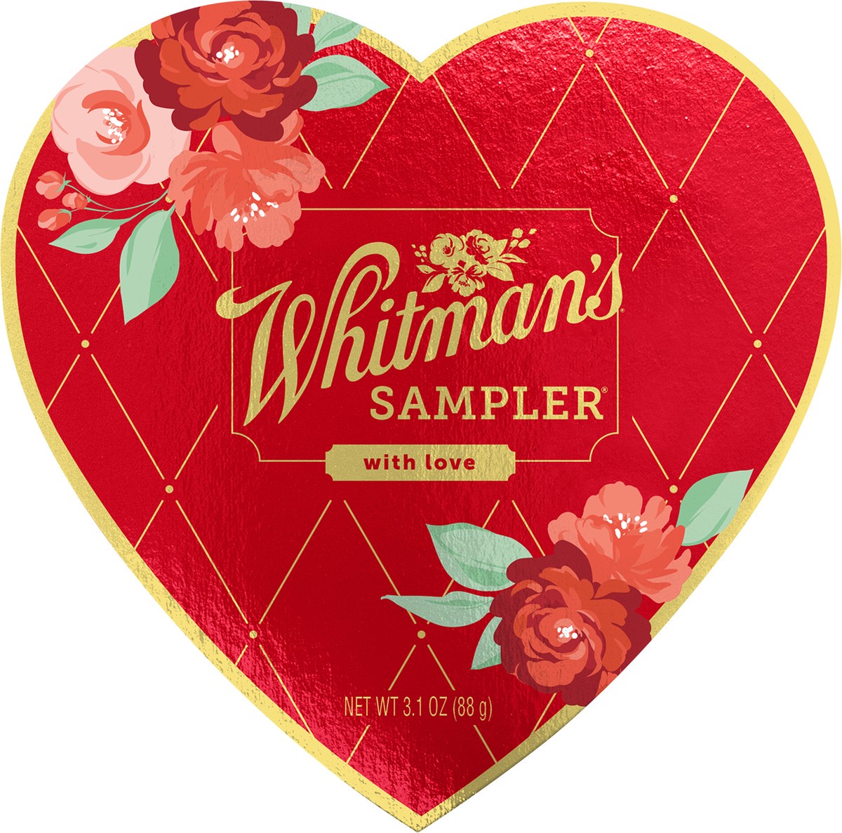slide 4 of 8, WHITMAN'S SAMPLER Valentine's Day Red Floral Heart Assorted Milk & Dark Chocolate Gift Box, 3.1 oz. (5 pieces), 5 ct