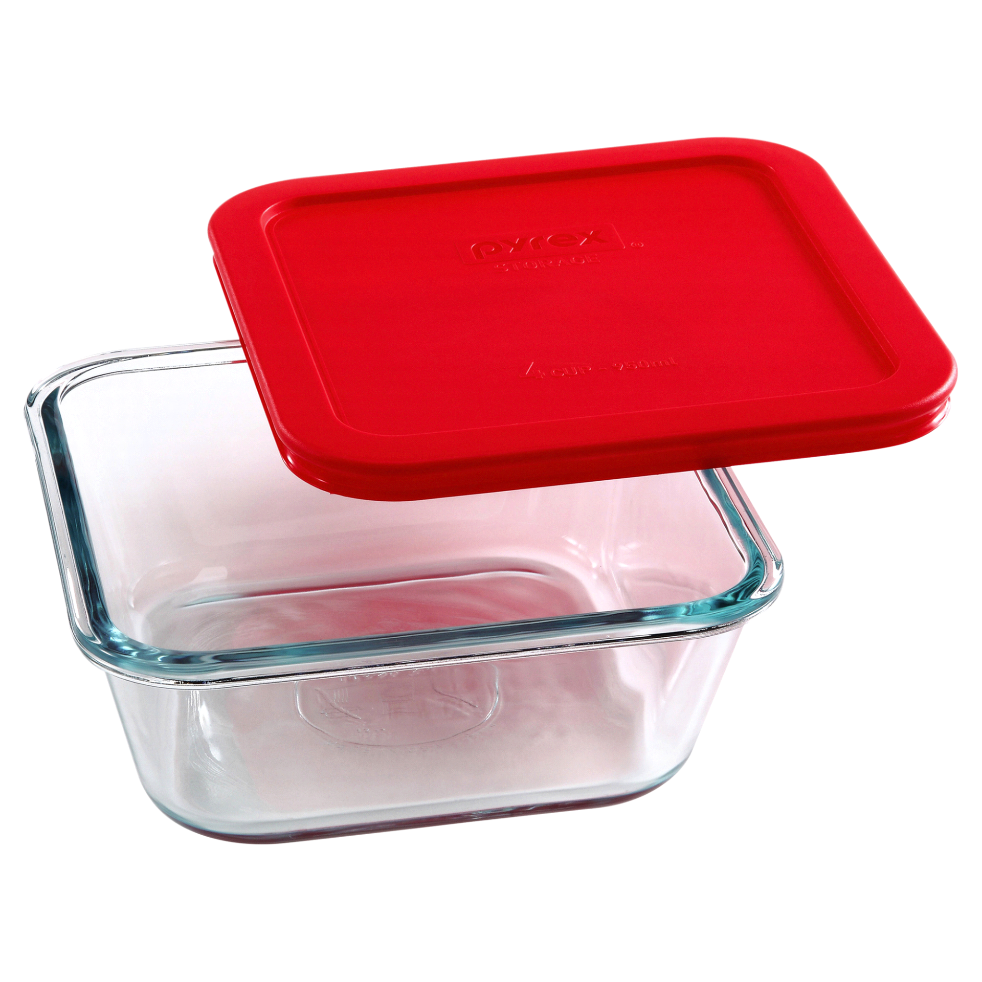 slide 1 of 1, Pyrex 4 Cup Square Storage with Red Lid, 4 cups