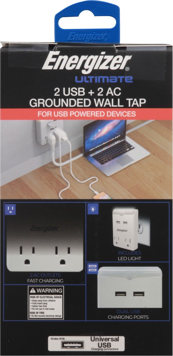 slide 4 of 11, Energizer White 3-Outlet Dual USB Grounded Wall Tap, 1 ct