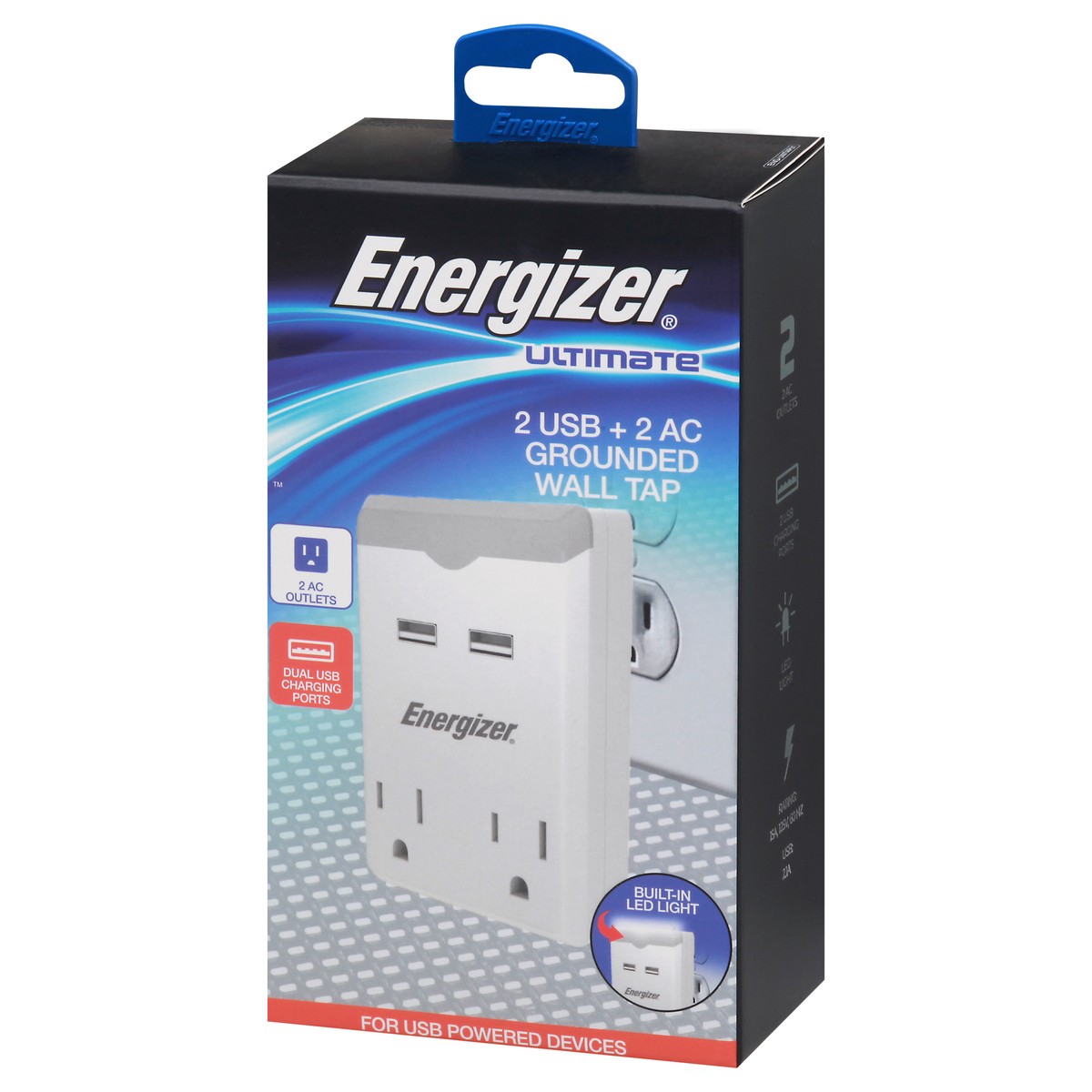 slide 7 of 11, Energizer White 3-Outlet Dual USB Grounded Wall Tap, 1 ct