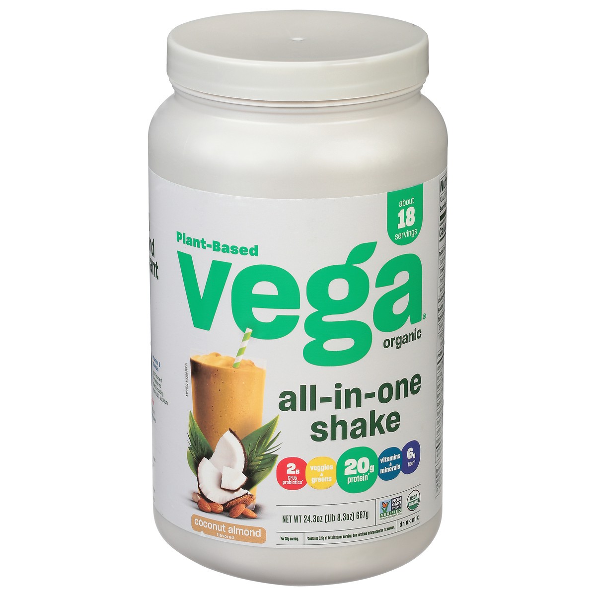 slide 1 of 6, Vega Plant-Based Organic Coconut Almond Flavored Drink Mix 24.3 oz, 24.3 oz