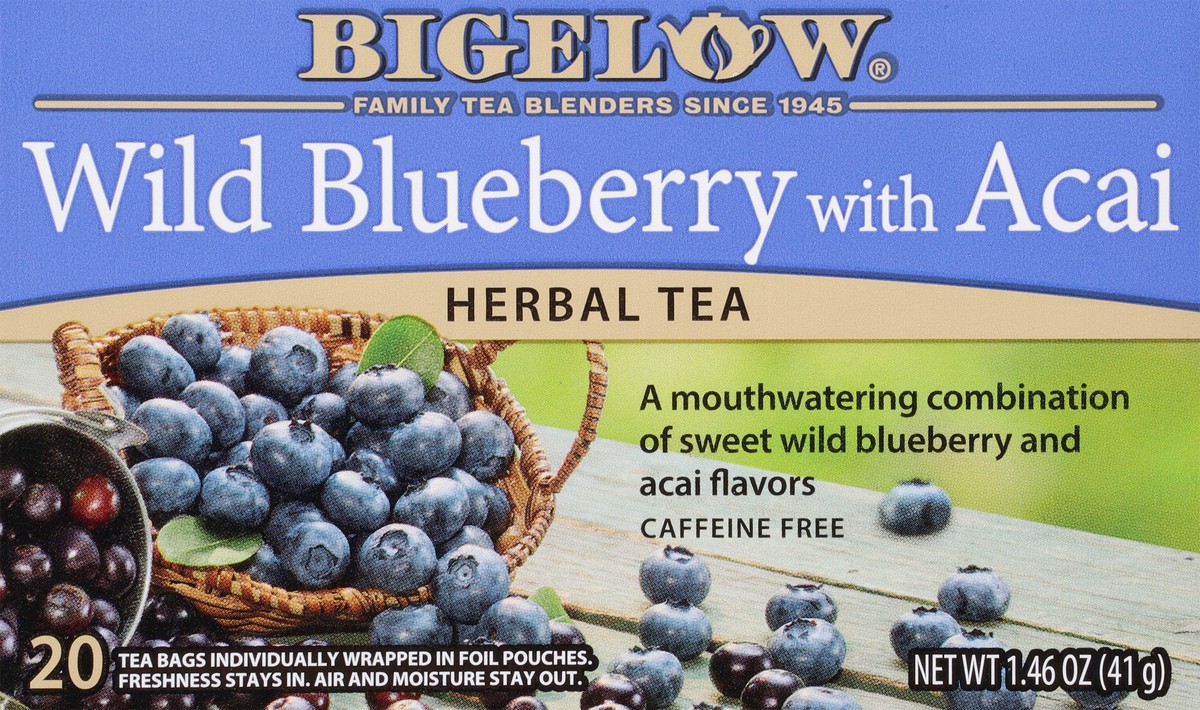 slide 6 of 10, Bigelow Tea Bags Caffeine Free Wild Blueberry with Acai Herbal Tea - 20 ct, 20 ct