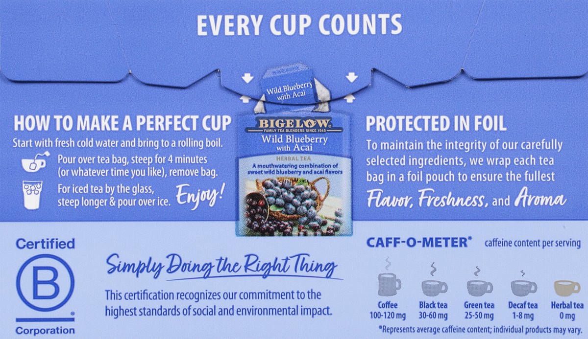 slide 7 of 10, Bigelow Tea Bags Caffeine Free Wild Blueberry with Acai Herbal Tea - 20 ct, 20 ct