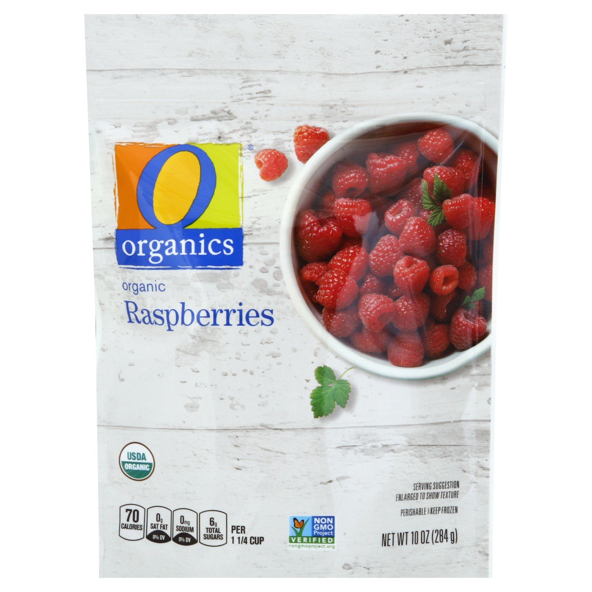 slide 1 of 2, O Organics Raspberries, 10 oz