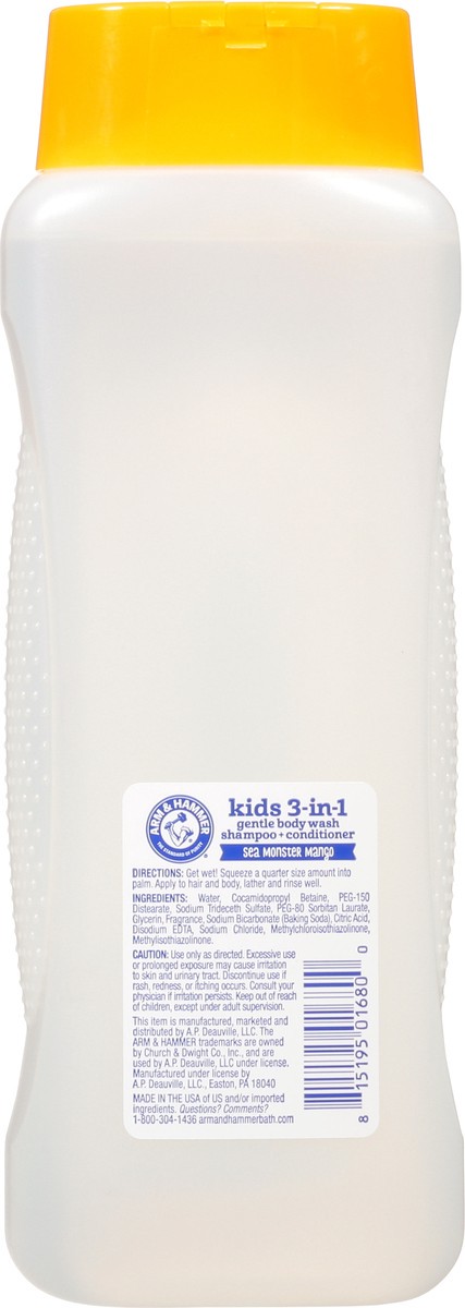 slide 5 of 12, ARM & HAMMER Kids Sea Monster Mango 3 in 1 Gentle Body Wash Shampoo + Conditioner 18 fl oz, 18 fl oz