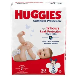 Huggies Complete Protection Baby Diapers, Size 3 (16-28 lbs), 30 ct