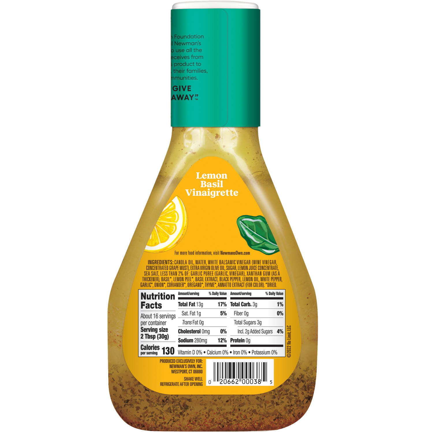 slide 2 of 2, Newman's Own Lemon Basil Vinaigrette Dressing 16 fl oz, 16 oz