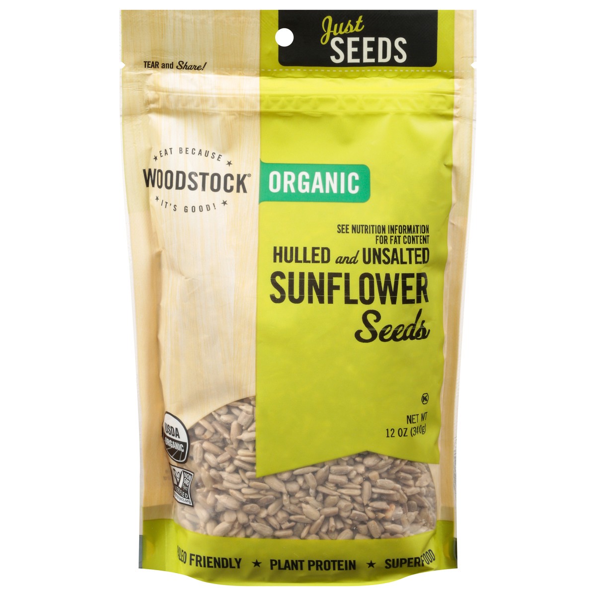 slide 1 of 9, Woodstock Organic Hulled and Unsalted Sunflower Seeds 12 oz, 12 oz