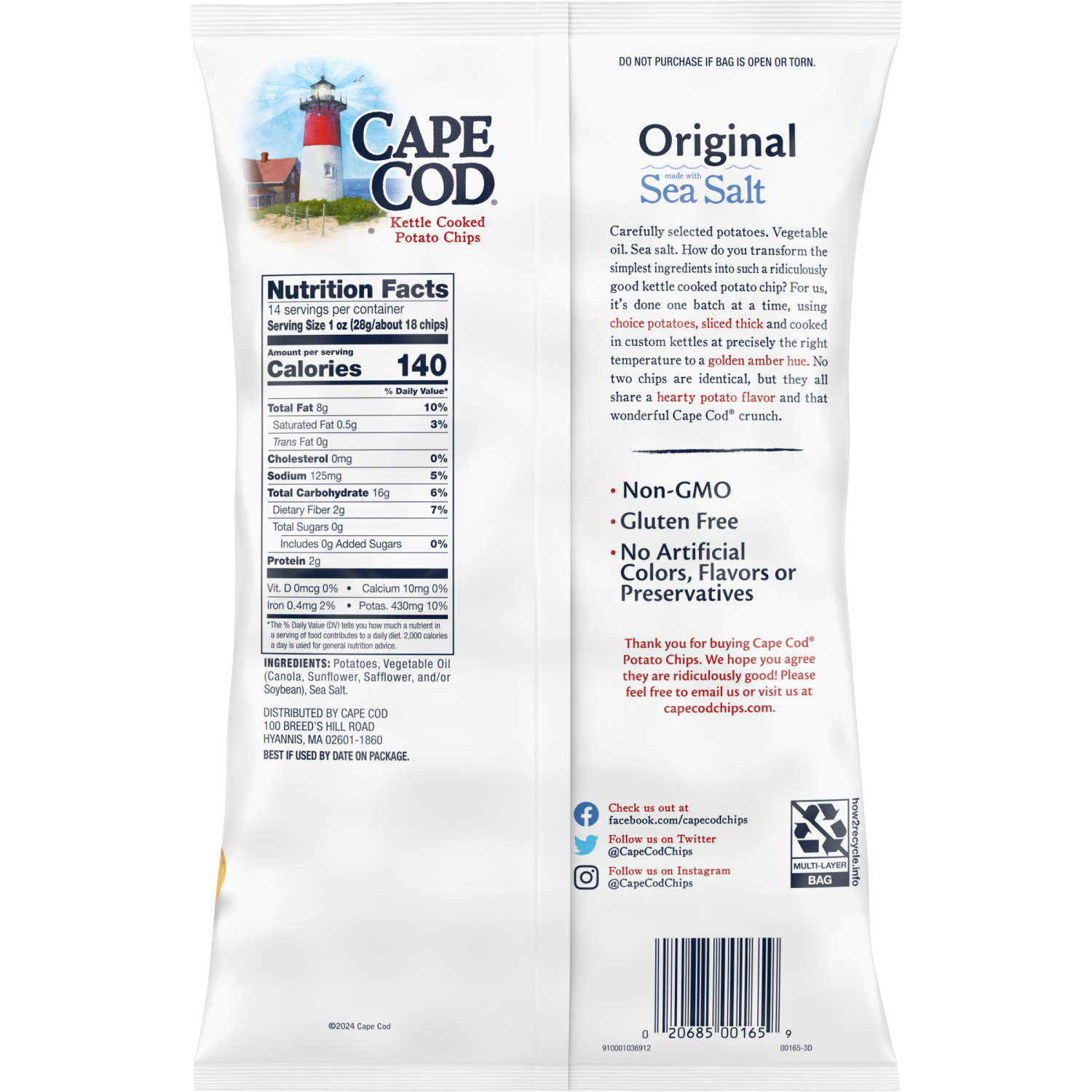 slide 2 of 6, Cape Cod Original Kettle Cooked Potato Chips, 14.000 oz