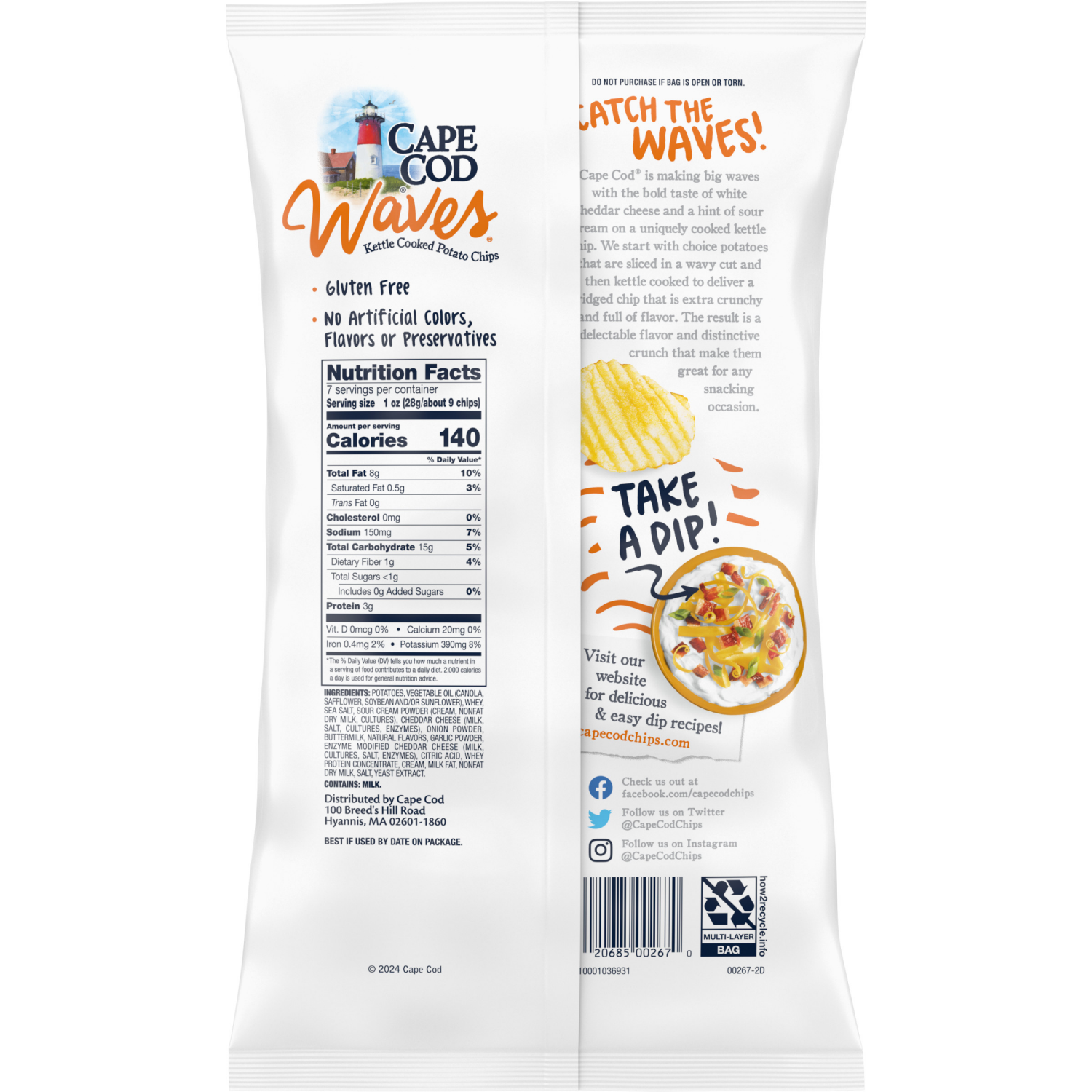 slide 2 of 6, Cape Cod Cheddar and Sour Cream Chips, 7.000 oz