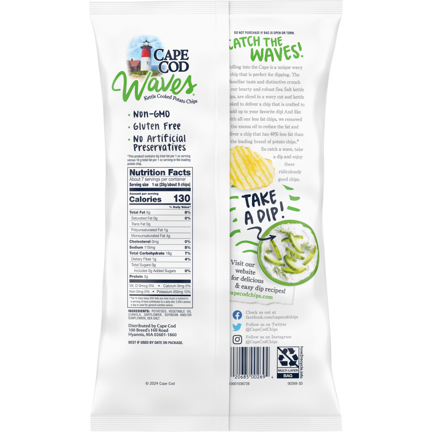 slide 5 of 6, Cape Cod Less Fat Sea Salt Chips, 7.500 oz