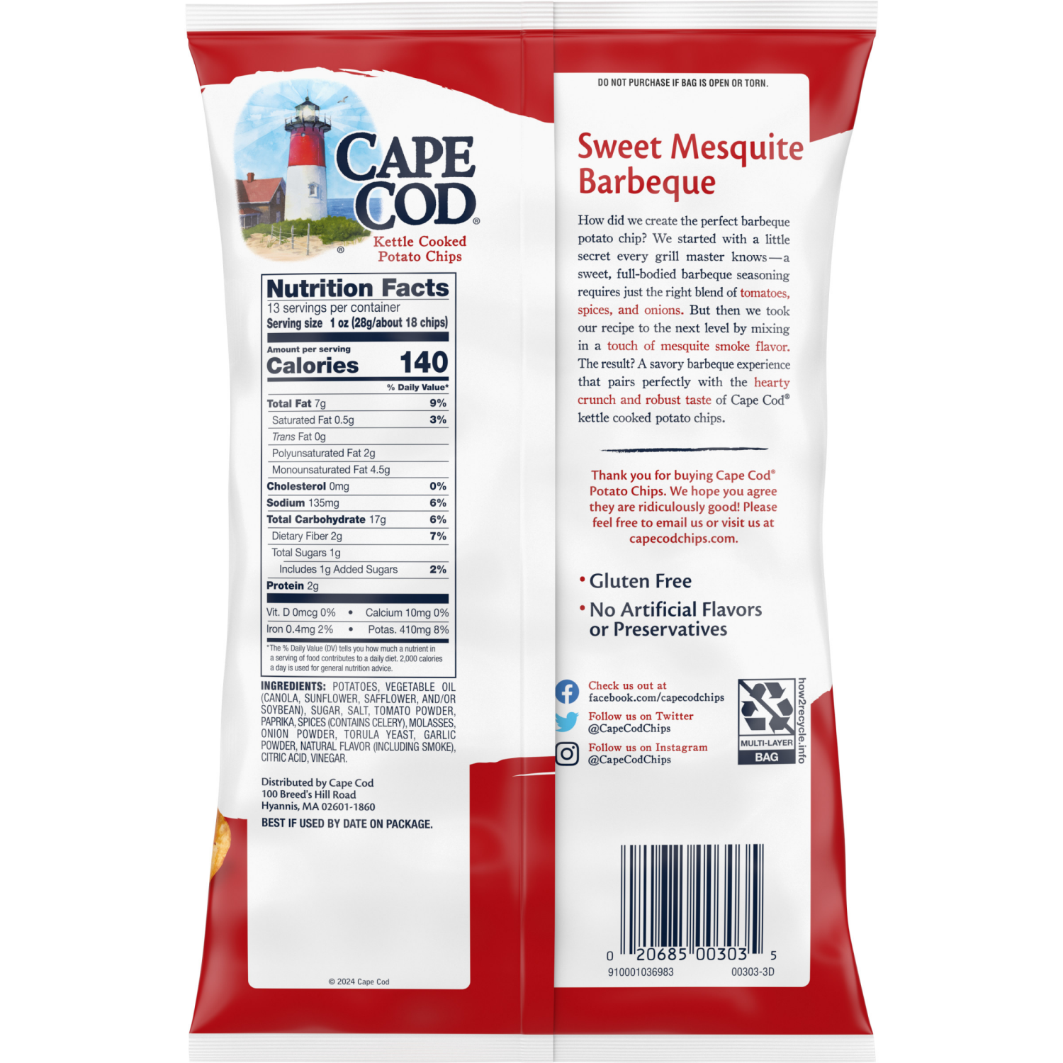 slide 5 of 5, Cape Cod Sweet Mesquite Barbeque Chips, 13.000 oz