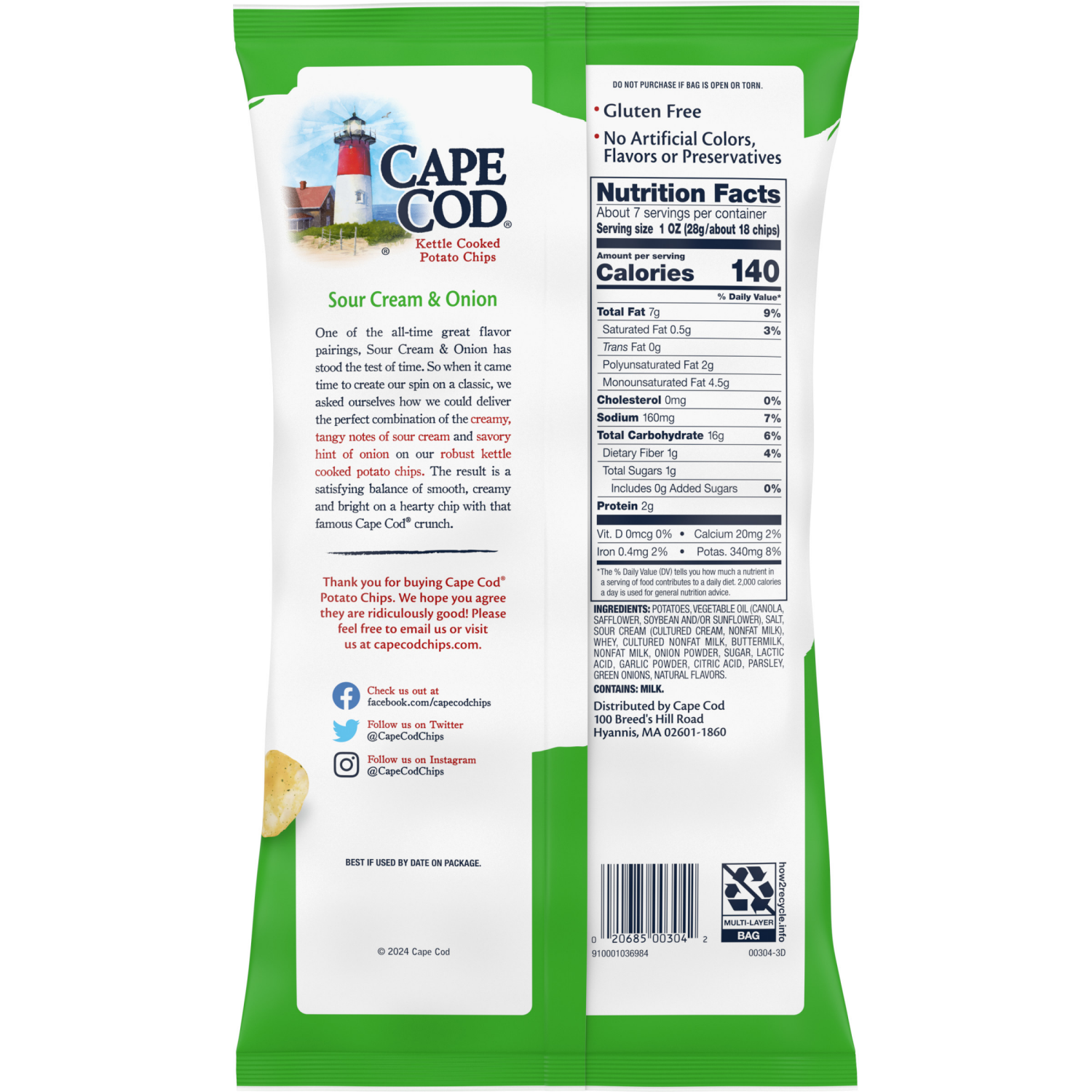 slide 2 of 6, Cape Cod Sour Cream & Onion Chips, 7.500 oz