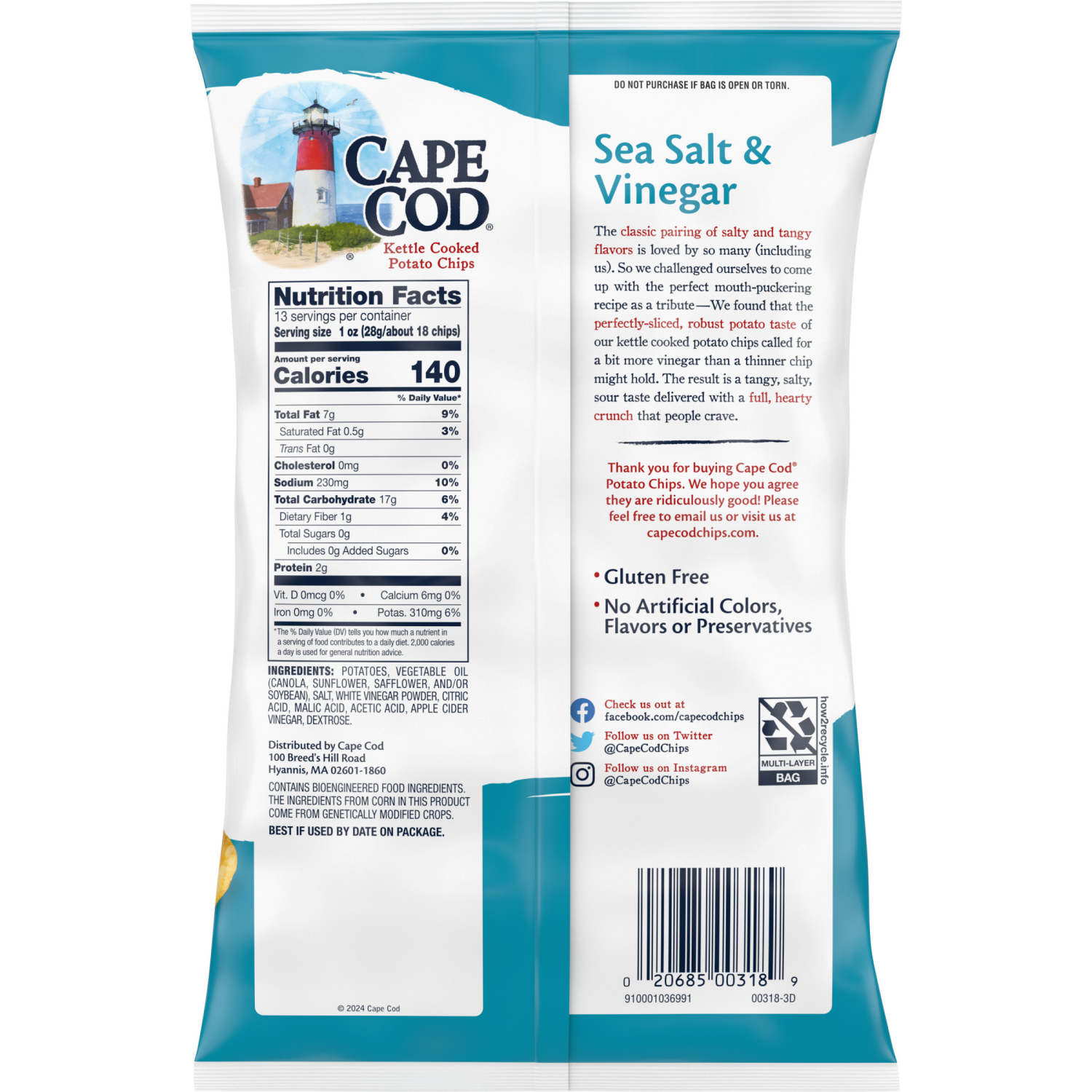 slide 2 of 6, Cape Cod Sea Salt & Vinegar Chips, 13.000 oz