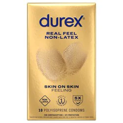 Durex Non-Latex Polyisoprene Condoms Regular Fit Real Feel - 10 ct