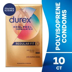 Durex Avanti Bare Real Feel Condoms, Non Latex Lubricated Condoms for Men with Natural Skin on Skin Feeling, Regular Fit, FSA & HSA Eligible, 10 Count