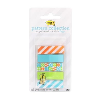 slide 1 of 1, 3M Post-It Pattern Collection Flags, 100 ct