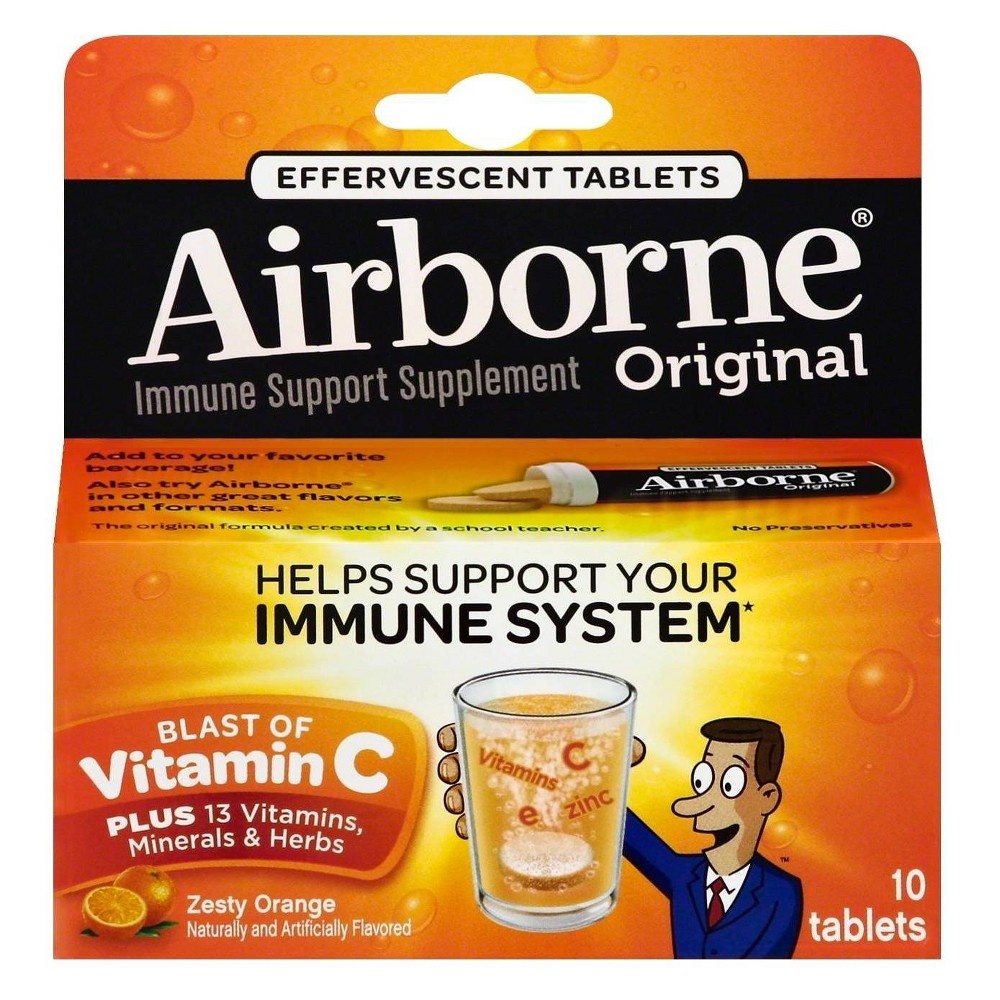 slide 2 of 2, Airborne Effervescent Immune Support Supplement Blast of Vitamin C Zesty Orange, 10 ct
