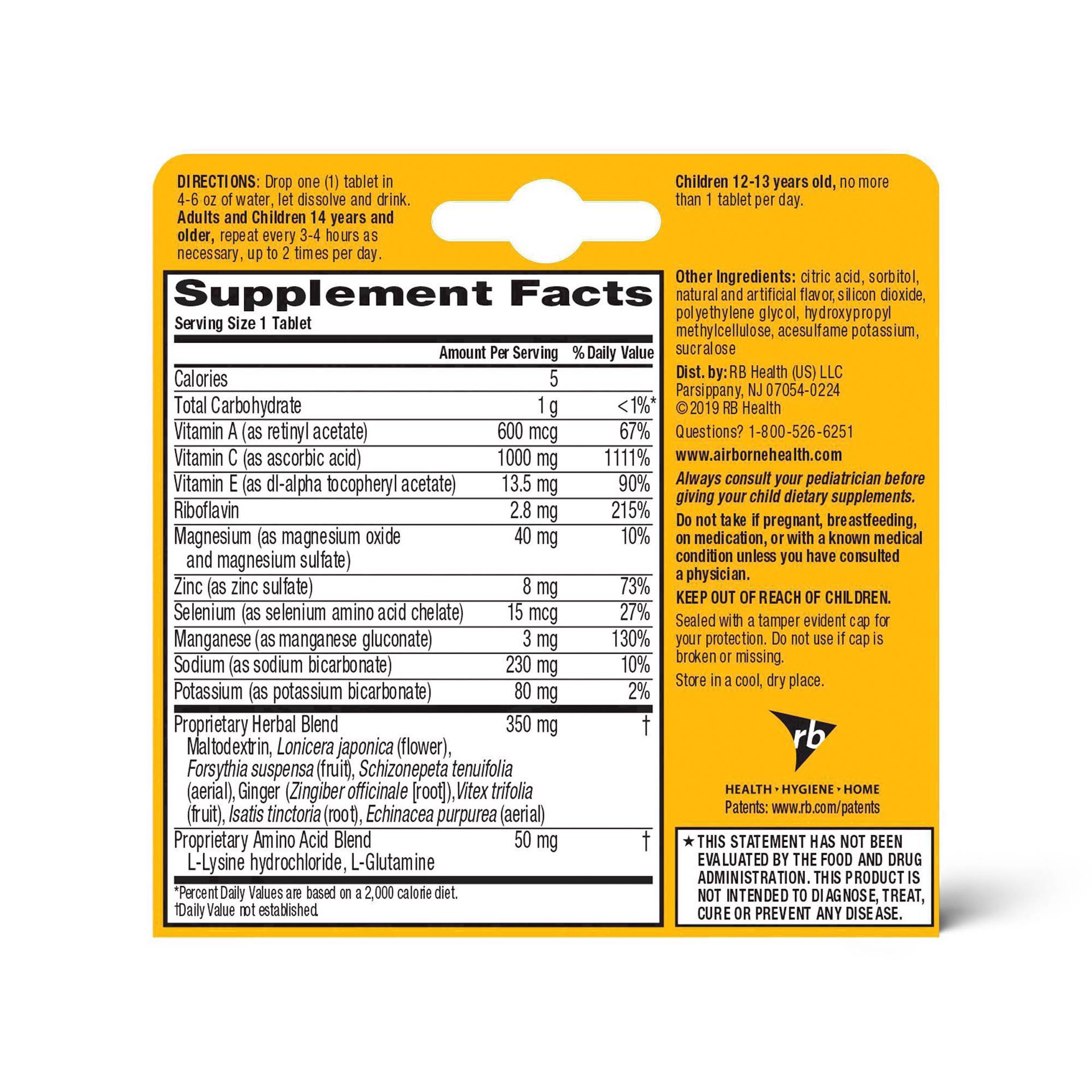 slide 46 of 98, Airborne Immune Support Supplement Dissolving Tablets - Zesty Orange - 10ct, 