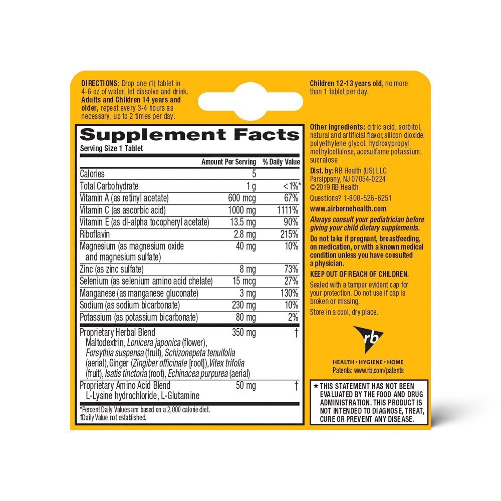 slide 12 of 98, Airborne Effervescent Immune Support Supplement Blast of Vitamin C Zesty Orange, 10 ct