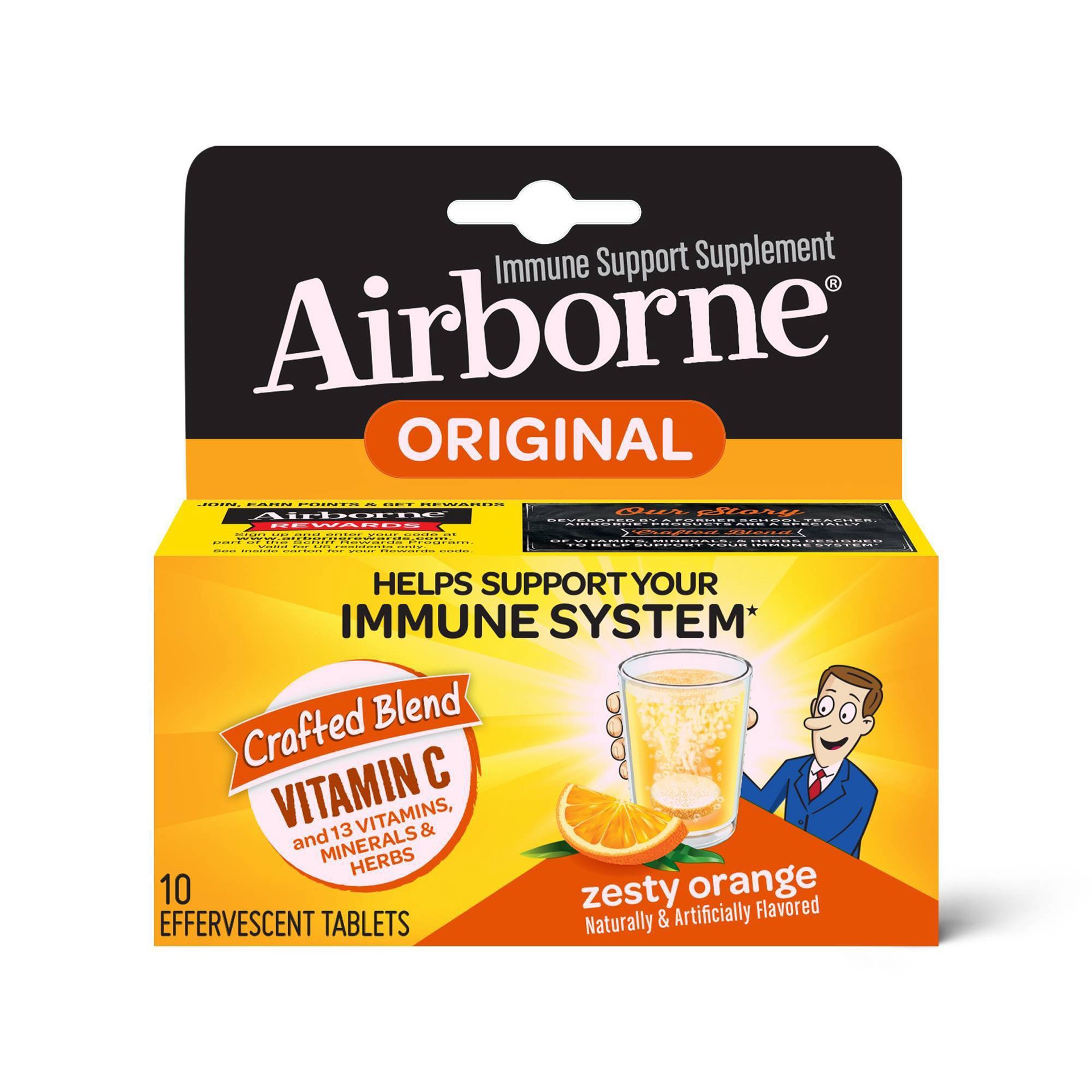 slide 1 of 2, Airborne Effervescent Immune Support Supplement Blast of Vitamin C Zesty Orange, 10 ct