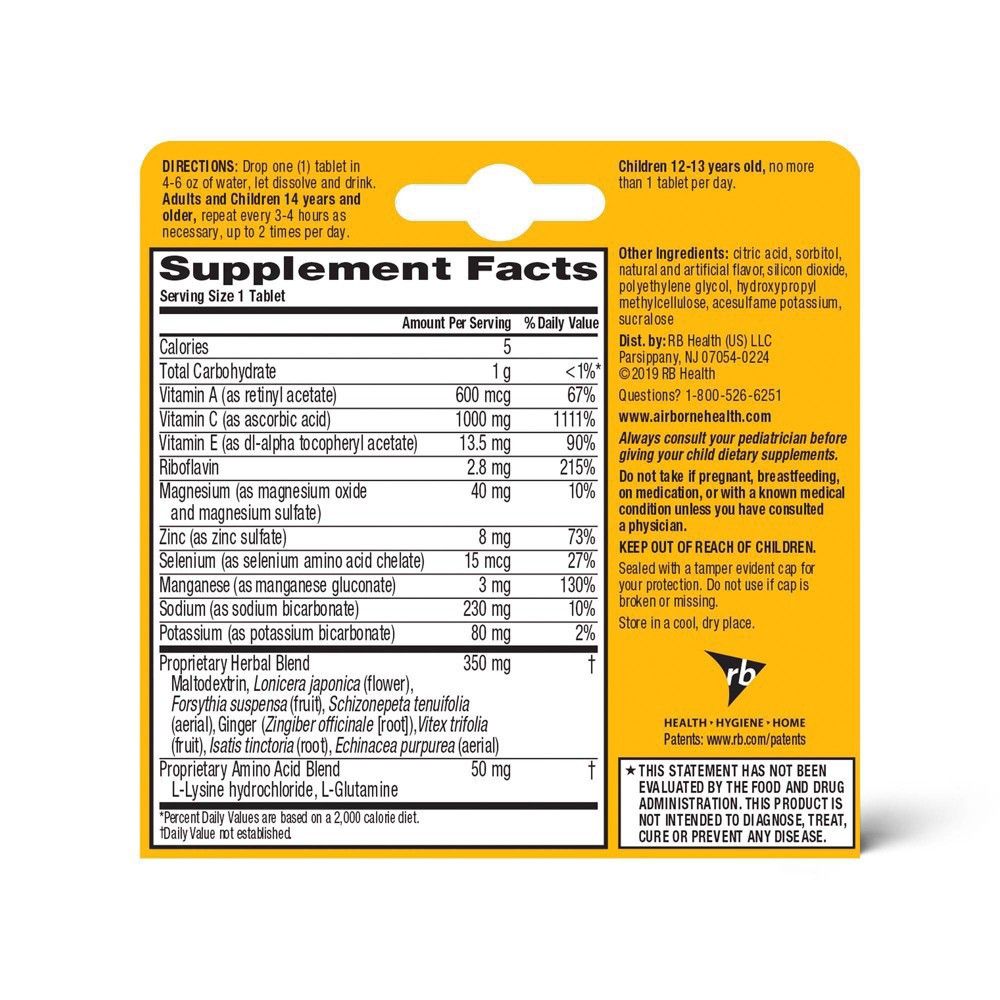 slide 41 of 98, Airborne Immune Support Supplement Dissolving Tablets - Zesty Orange - 10ct, 