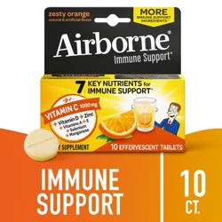 Airborne Zesty Orange Effervescent Tablets, 10 count - 1000mg of Vitamin C - Immune Support Supplement (Packaging May Vary)
