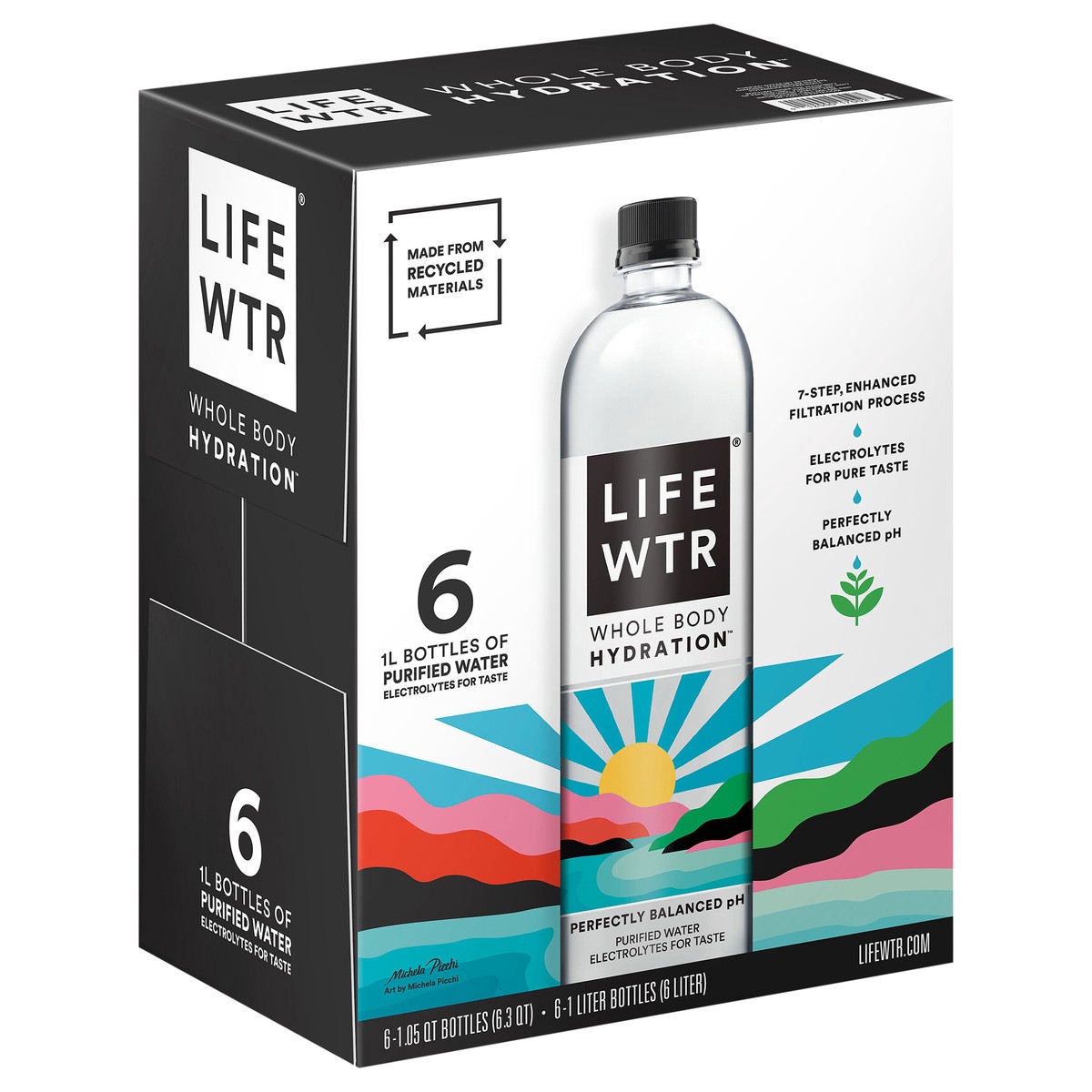 slide 2 of 6, LifeWtr Purified Water 1 L 6 Count, 6 liter