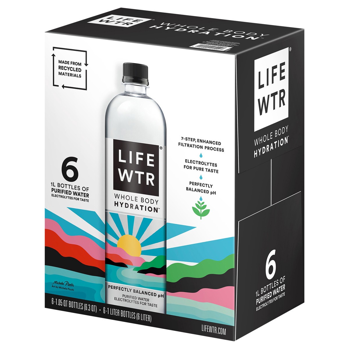 slide 3 of 6, LifeWtr Purified Water 1 L 6 Count, 6 liter