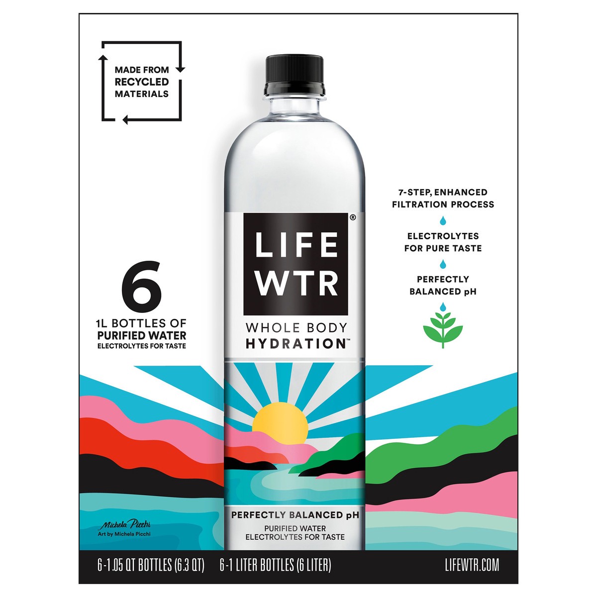 slide 1 of 6, LifeWtr Purified Water 1 L 6 Count, 6 liter