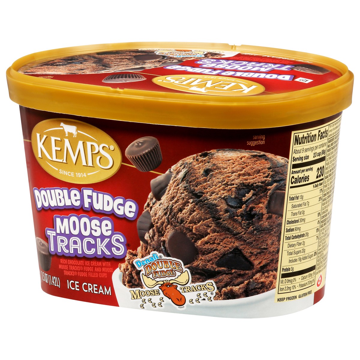 slide 8 of 9, Kemps Double Fudge Moose Tracks Ice Cream 1.5 Quart, 1.5 qt