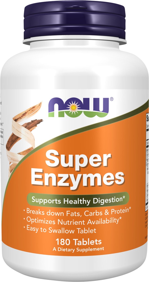 slide 2 of 4, NOW Supplements, Super Enzymes, Formulated with Bromelain, Ox Bile, Pancreatin and Papain, Super Enzymes, 180 Tablets, 180 ct