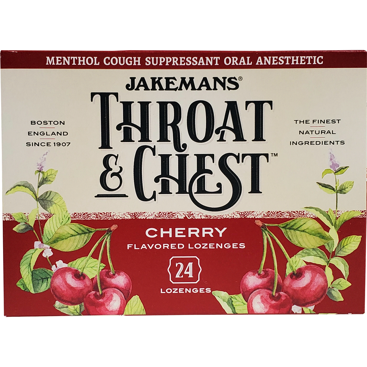 slide 1 of 25, Jakeman's Throat & Chest Cherry Lozenge Cough Drop Box, 24 ct