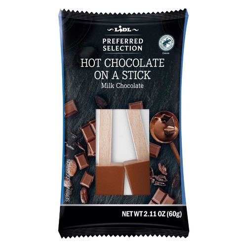 slide 1 of 1, Lidl Preferred Selection hot chocolate on a stick, milk chocolate, 2.11 oz