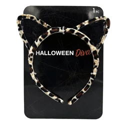 Halloween Cat Ears with Faux Fur and Lace Headband, 1 Count