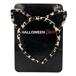 Halloween Cat Ears with Faux Fur and Lace Headband, 1 Count