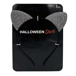 Halloween Cat Ears w/ Faux Rhinestone Headband, 1 Count