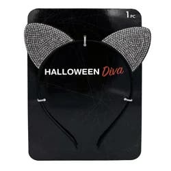Halloween Cat Ears w/ Faux Rhinestone Headband, 1 Count