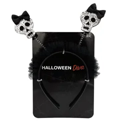 Halloween Bopper Glitter Skull Headband, Silver, 1 Count