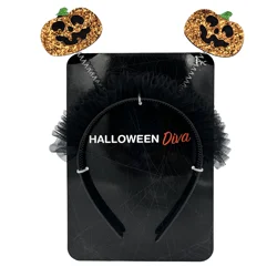 Halloween Bopper Glitter Pumpkin Ear Headband, Orange 1 Count