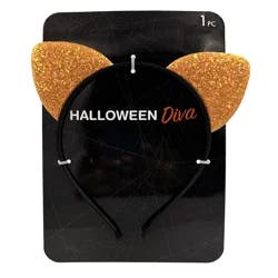 Halloween Cat Ears Headband, Orange Glitter, 1 Count