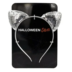 Halloween Cat Ears Headband, Sequins Silver, 1 Count