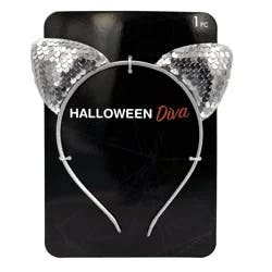 Halloween Cat Ears Headband, Sequins Silver, 1 Count