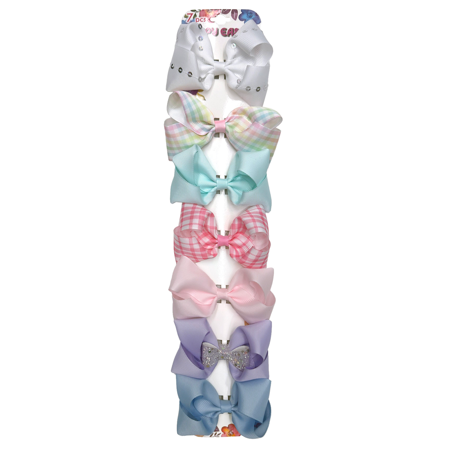 slide 1 of 2, Easter Hair Bows in Pastels, Plaid, Shimmer and Solids, Assorted Colors, 7 Count, 7 ct