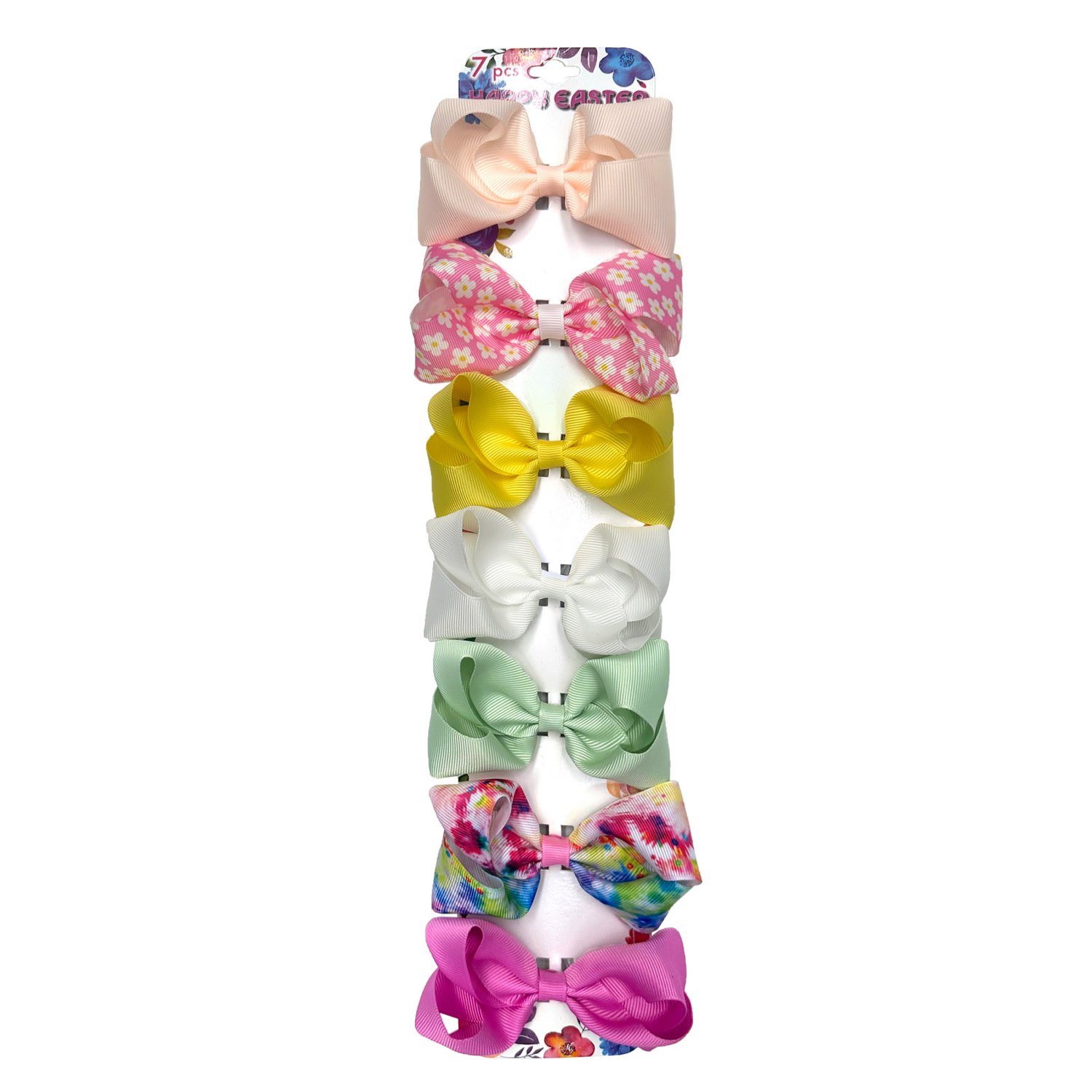 slide 1 of 2, Easter Hair Bows in Floral and Solids, Assorted Colors, 7 Count, 7 ct