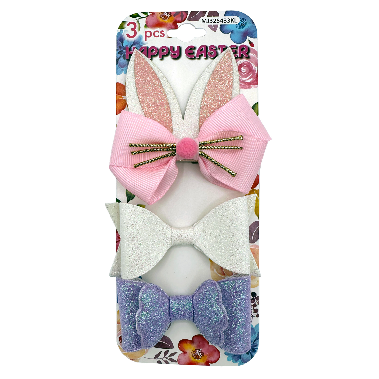 slide 1 of 2, Easter Hair Bows Bunny Ear Whiskers and Glitter, 3 Count, 3 ct