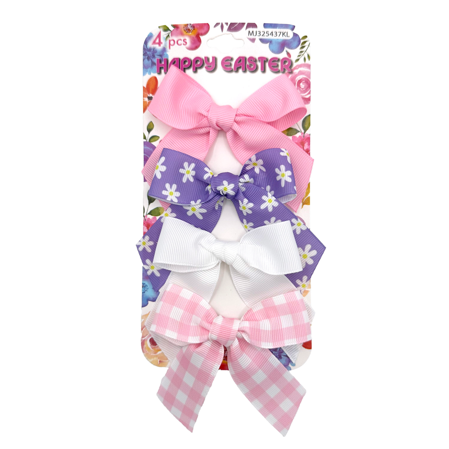 slide 1 of 2, Easter Hair Bows Floral, 2 Solids, Gingham, 4 Count, 4 ct
